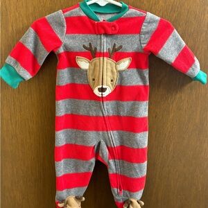 Carter's Red and Gray Striped Reindeer Footie